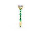 Yellow gold Cushion Cut Diamond Ring with Marquise and Round with Emerald side stone Side Stones and Four-Prong Setting_62