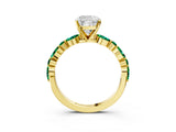 Yellow gold Cushion Cut Diamond Ring with Marquise and Round with Emerald side stone Side Stones and Four-Prong Setting_63