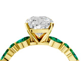 Yellow gold Cushion Cut Diamond Ring with Marquise and Round with Emerald side stone Side Stones and Four-Prong Setting_64