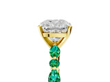 Yellow gold Cushion Cut Diamond Ring with Marquise and Round with Emerald side stone Side Stones and Four-Prong Setting_65