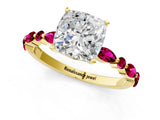 Yellow gold Cushion Cut Diamond Ring with Marquise and Round with Garnet side stone Side Stones and Four-Prong Setting_25