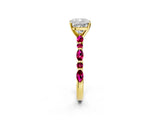 Yellow gold Cushion Cut Diamond Ring with Marquise and Round with Garnet side stone Side Stones and Four-Prong Setting_26