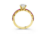 Yellow gold Cushion Cut Diamond Ring with Marquise and Round with Garnet side stone Side Stones and Four-Prong Setting_27