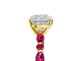 Yellow gold Cushion Cut Diamond Ring with Marquise and Round with Garnet side stone Side Stones and Four-Prong Setting_29