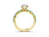 Yellow gold Cushion Cut Diamond Ring with Marquise and Round with Green Sapphire side stone Side Stones and Four-Prong Setting_15