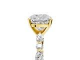 Yellow gold Cushion Cut Diamond Ring with Marquise and Round with Moissanite side stone Side Stones and Four-Prong Setting_65
