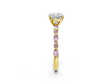 Yellow gold Cushion Cut Diamond Ring with Marquise and Round with Morganite side stone Side Stones and Four-Prong Setting_26