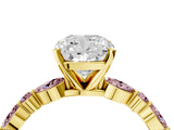 Yellow gold Cushion Cut Diamond Ring with Marquise and Round with Morganite side stone Side Stones and Four-Prong Setting_28