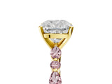 Yellow gold Cushion Cut Diamond Ring with Marquise and Round with Morganite side stone Side Stones and Four-Prong Setting_29