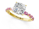 Yellow gold Cushion Cut Diamond Ring with Marquise and Round with Pink Sapphire side stone Side Stones and Four-Prong Setting_13