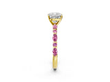 Yellow gold Cushion Cut Diamond Ring with Marquise and Round with Pink Sapphire side stone Side Stones and Four-Prong Setting_14