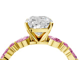 Yellow gold Cushion Cut Diamond Ring with Marquise and Round with Pink Sapphire side stone Side Stones and Four-Prong Setting_16