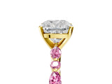 Yellow gold Cushion Cut Diamond Ring with Marquise and Round with Pink Sapphire side stone Side Stones and Four-Prong Setting_17