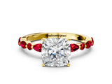 Yellow gold Cushion Cut Diamond Ring with Marquise and Round with Ruby side stone Side Stones and Four-Prong Setting_36