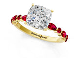 Yellow gold Cushion Cut Diamond Ring with Marquise and Round with Ruby side stone Side Stones and Four-Prong Setting_37
