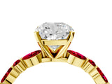 Yellow gold Cushion Cut Diamond Ring with Marquise and Round with Ruby side stone Side Stones and Four-Prong Setting_40