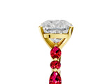 Yellow gold Cushion Cut Diamond Ring with Marquise and Round with Ruby side stone Side Stones and Four-Prong Setting_41