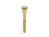 Yellow gold Cushion Cut Diamond Ring with Milgrain Pavé Band and Four-Prong Setting_26