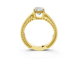 Yellow gold Cushion Cut Diamond Ring with Milgrain Pavé Band and Four-Prong Setting_27