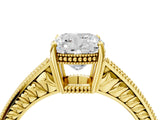 Yellow gold Cushion Cut Diamond Ring with Milgrain Pavé Band and Four-Prong Setting_28