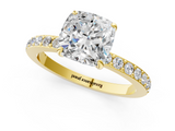 Yellow gold Cushion Cut Diamond Ring with Pavé Band and Four-Prong Setting_116