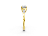 Yellow gold Cushion Cut Diamond Ring with Tapered Baguette Side Stones in Four-Prong Setting_17