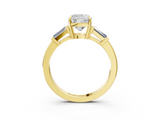 Yellow gold Cushion Cut Diamond Ring with Tapered Baguette Side Stones in Four-Prong Setting_18