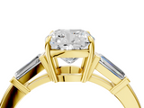 Yellow gold Cushion Cut Diamond Ring with Tapered Baguette Side Stones in Four-Prong Setting_19