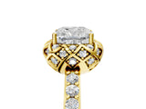 Yellow gold Cushion Cut Diamond Scalloped Halo Engagement Ring with Round Shared Prong Band_29