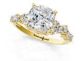 Yellow gold Cushion Cut Diamond Scattered Round Accent Ring with Prong Setting_13