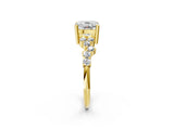 Yellow gold Cushion Cut Diamond Scattered Round Accent Ring with Prong Setting_14
