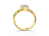 Yellow gold Cushion Cut Diamond Scattered Round Accent Ring with Prong Setting_15