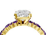 Yellow gold Cushion Cut Diamond Side Stone Solitaire Ring with Round with Amethyst side stone and Four-Prong Setting_4