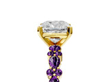 Yellow gold Cushion Cut Diamond Side Stone Solitaire Ring with Round with Amethyst side stone and Four-Prong Setting_5