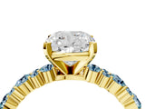 Yellow gold Cushion Cut Diamond Side Stone Solitaire Ring with Round with Aquamarine side stone and Four-Prong Setting_4