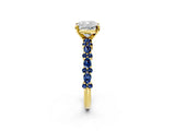 Yellow gold Cushion Cut Diamond Side Stone Solitaire Ring with Round with Blue Sapphire side stone and Four-Prong Setting_2