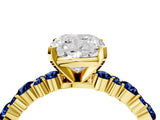 Yellow gold Cushion Cut Diamond Side Stone Solitaire Ring with Round with Blue Sapphire side stone and Four-Prong Setting_4