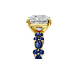 Yellow gold Cushion Cut Diamond Side Stone Solitaire Ring with Round with Blue Sapphire side stone and Four-Prong Setting_5