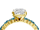 Yellow gold Cushion Cut Diamond Side Stone Solitaire Ring with Round with Blue Topaz side stone and Four-Prong Setting_4