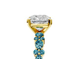 Yellow gold Cushion Cut Diamond Side Stone Solitaire Ring with Round with Blue Topaz side stone and Four-Prong Setting_5