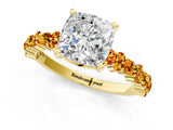 Yellow gold Cushion Cut Diamond Side Stone Solitaire Ring with Round with Citrine side stone and Four-Prong Setting_1