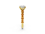 Yellow gold Cushion Cut Diamond Side Stone Solitaire Ring with Round with Citrine side stone and Four-Prong Setting_2