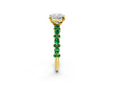 Yellow gold Cushion Cut Diamond Side Stone Solitaire Ring with Round with Emerald side stone and Four-Prong Setting_2