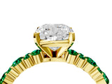 Yellow gold Cushion Cut Diamond Side Stone Solitaire Ring with Round with Emerald side stone and Four-Prong Setting_4