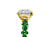 Yellow gold Cushion Cut Diamond Side Stone Solitaire Ring with Round with Emerald side stone and Four-Prong Setting_5