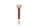 Yellow gold Cushion Cut Diamond Side Stone Solitaire Ring with Round with Garnet side stone and Four-Prong Setting_2