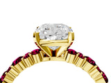 Yellow gold Cushion Cut Diamond Side Stone Solitaire Ring with Round with Garnet side stone and Four-Prong Setting_4