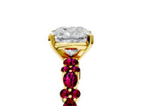 Yellow gold Cushion Cut Diamond Side Stone Solitaire Ring with Round with Garnet side stone and Four-Prong Setting_5