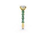 Yellow gold Cushion Cut Diamond Side Stone Solitaire Ring with Round with Green Sapphire side stone and Four-Prong Setting_2