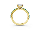Yellow gold Cushion Cut Diamond Side Stone Solitaire Ring with Round with Green Sapphire side stone and Four-Prong Setting_3